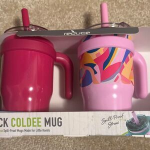 Reduce Coldee  Mugs 14 oz with straws, Pink and Burgundy kids